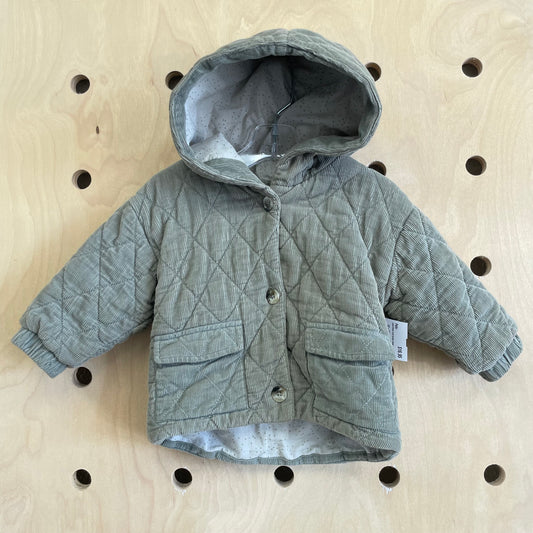 Lined Green Cord Hoodie Jacket