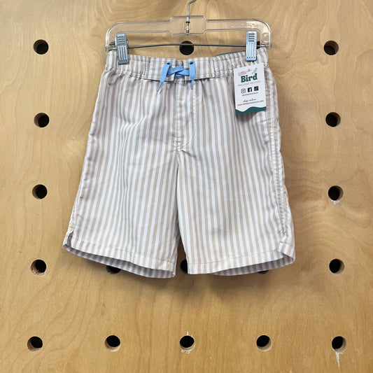 Tan Striped Swim Trunks