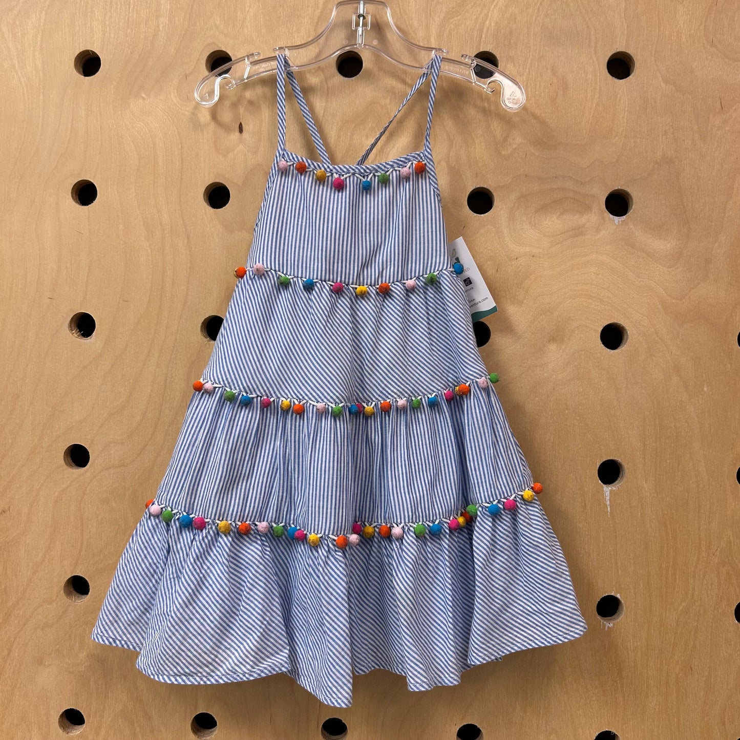 Blue Striped Pom Dress