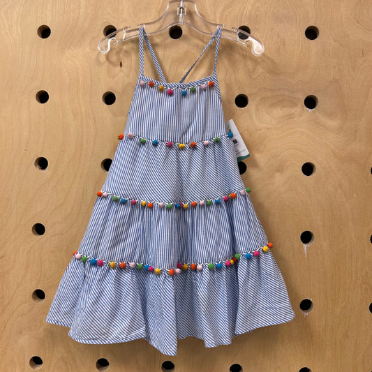 Blue Striped Pom Dress