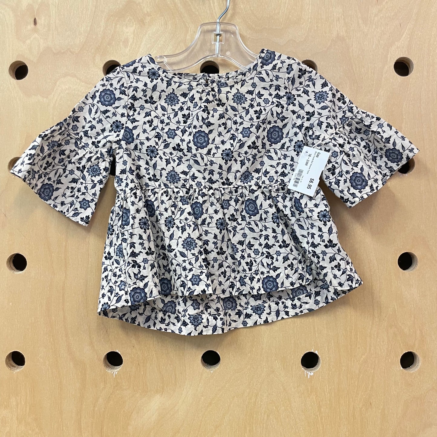 Blue Floral Bell Sleeve Tunic