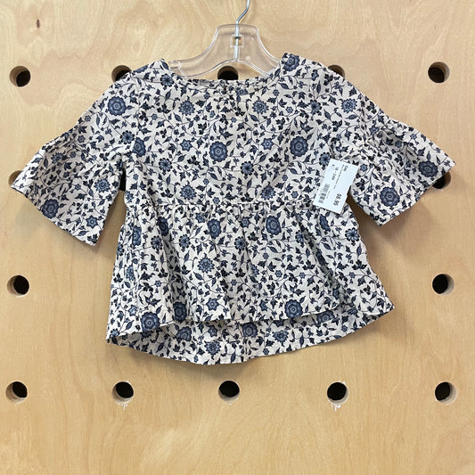 Blue Floral Bell Sleeve Tunic