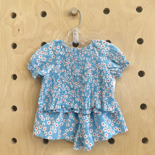Blue Floral Smocked Top & Shorts