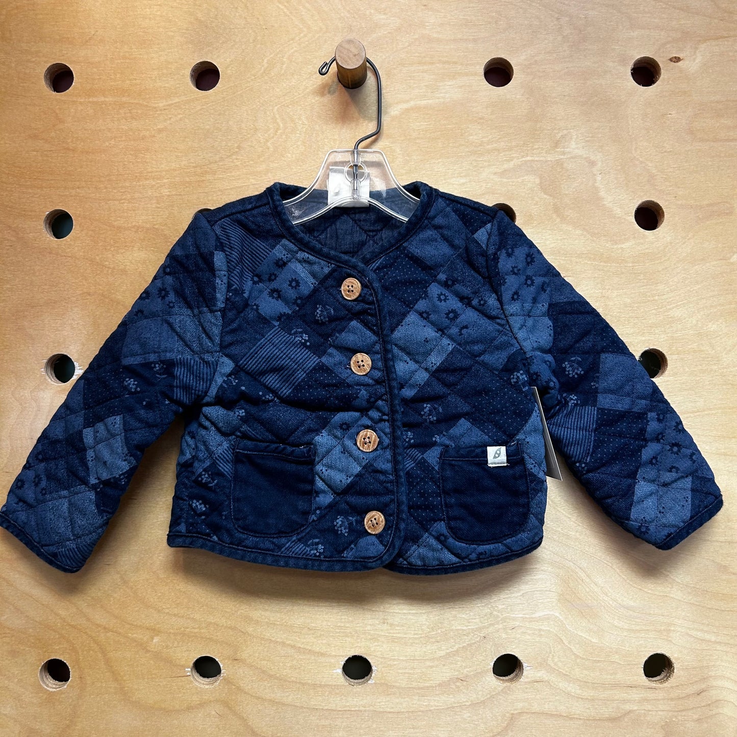 Blue Quilted Button Jacket