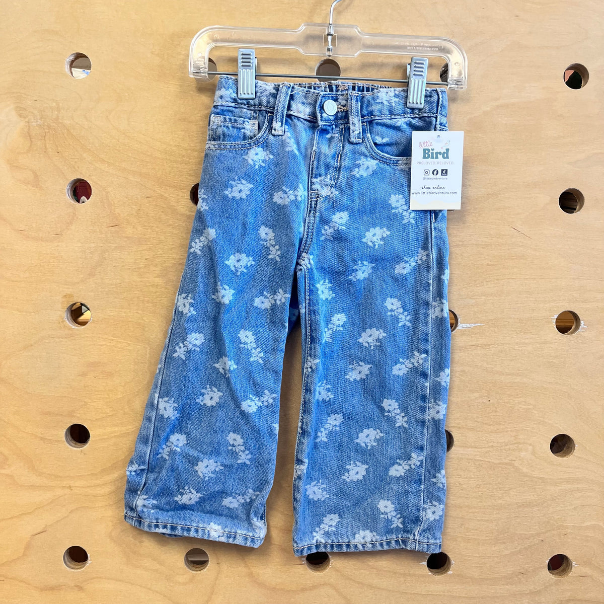 Bleached Floral Wide Denim Pants