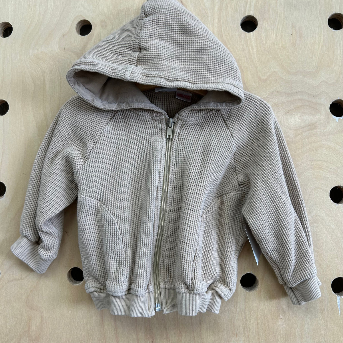 Tan Waffle Knit Zip Hoodie