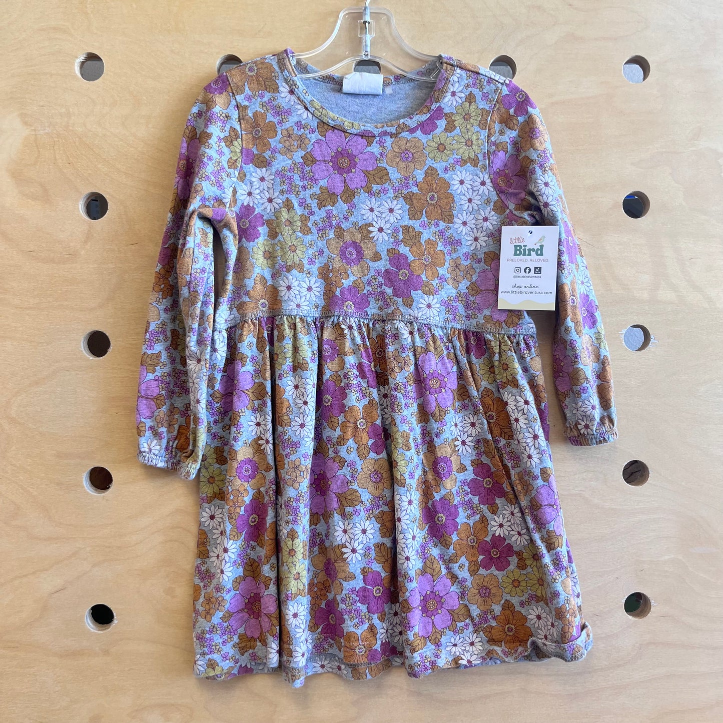 Grey/Pink Floral LS Dress