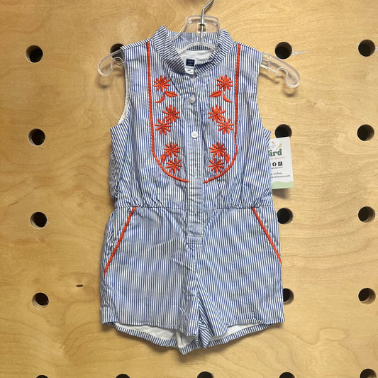 Blue Striped/Orange Embroider Romper