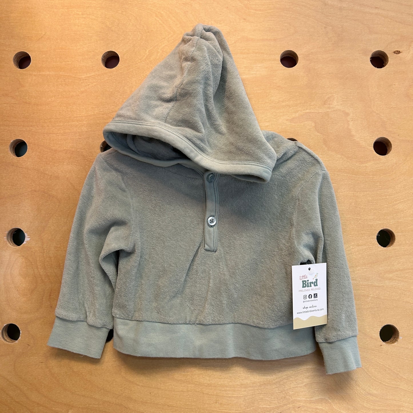 Organic Green Velour Button Hoodie