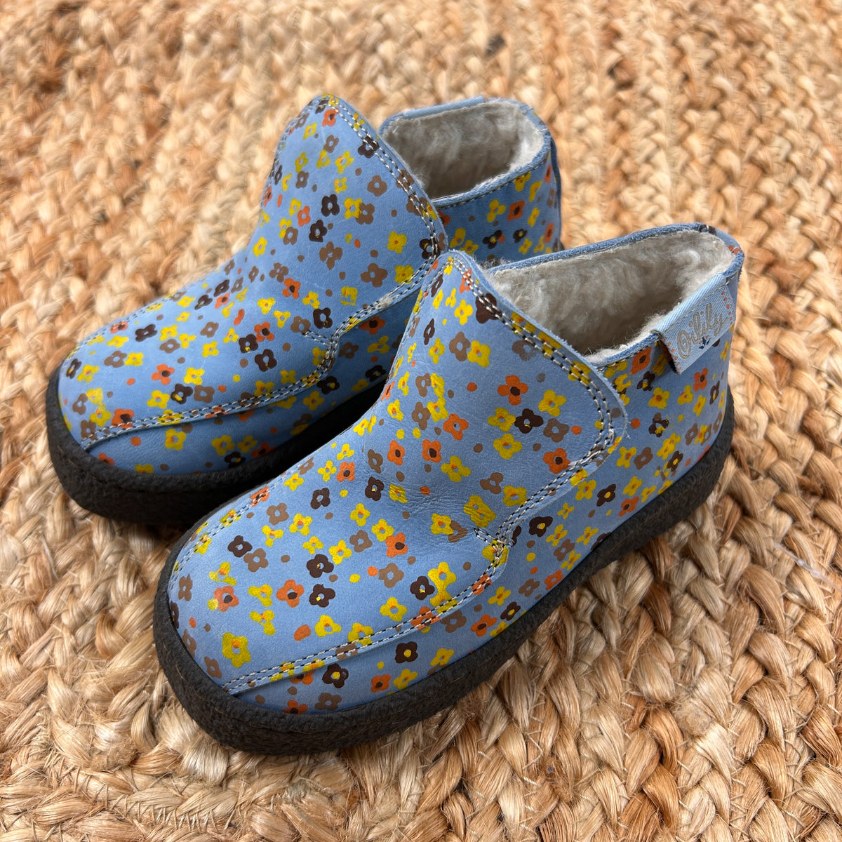 Blue Floral Suede Lined Boots