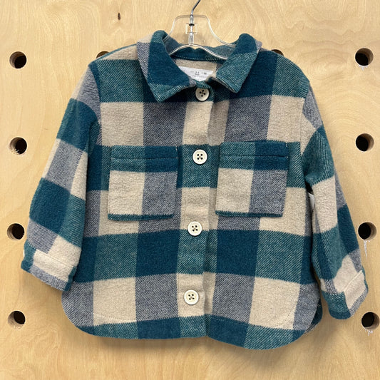 Teal & Beige Flannel Shacket