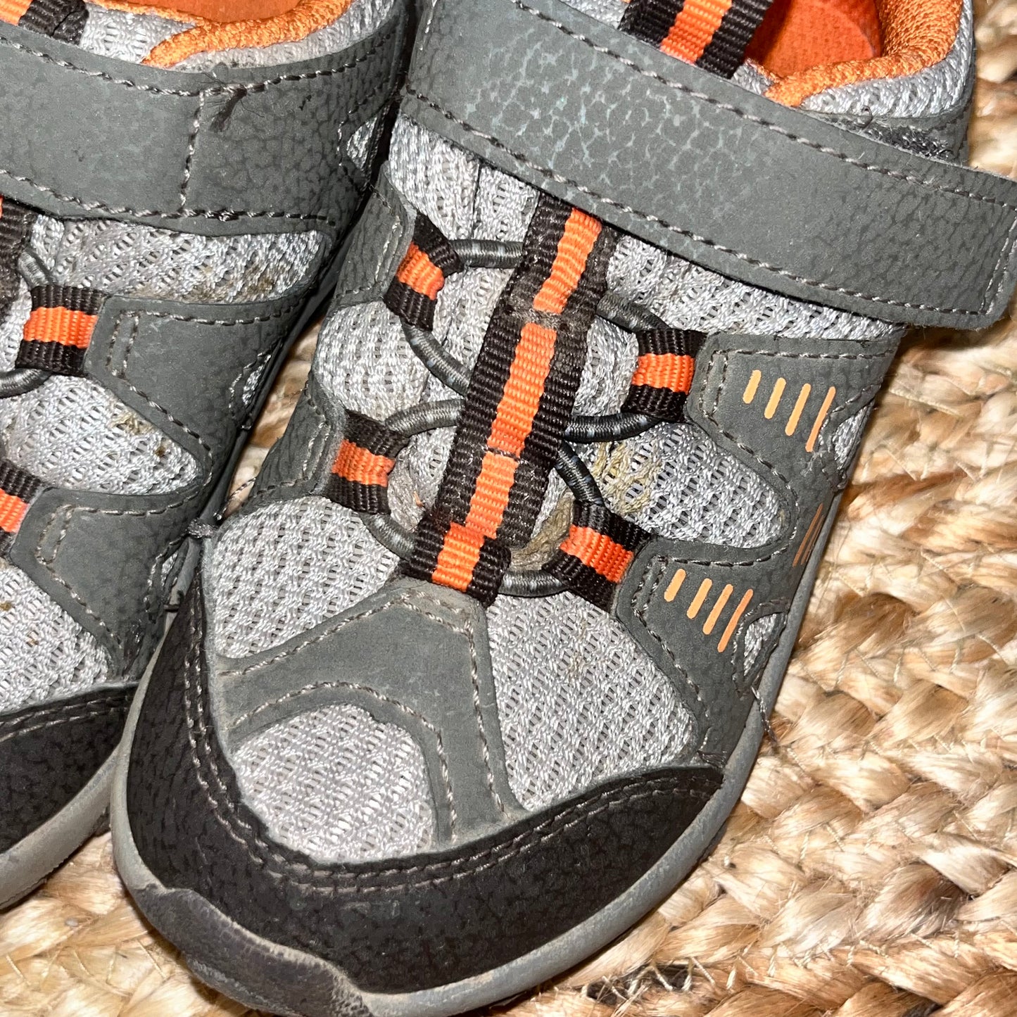 Grey & Orange Velcro Running Sneakers