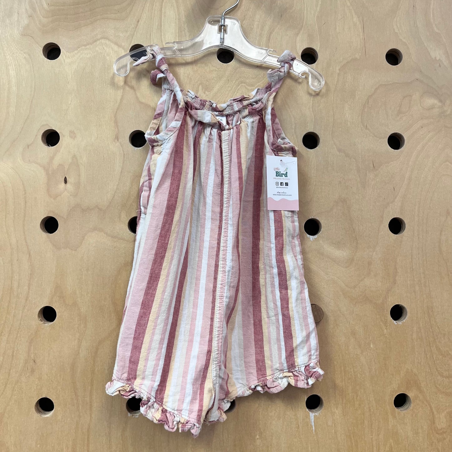 Organic Pink Striped Linen Blend Romper