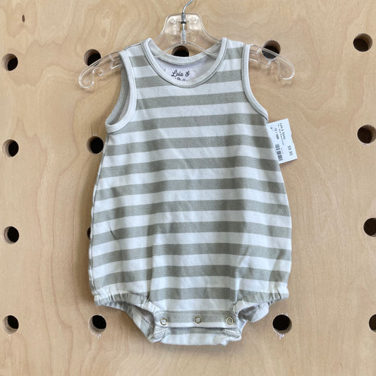 Tan + Beige Striped Romper
