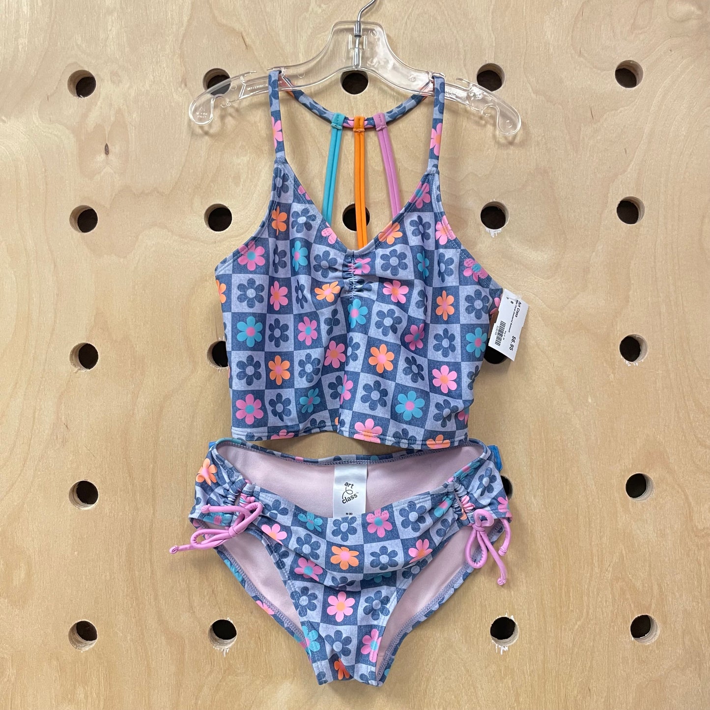 Blue Floral Checkered Swimsuit