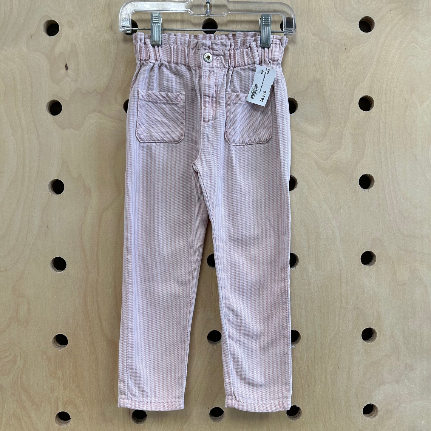 Pink Striped Paper Bag Waist Denim