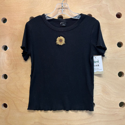 Black Embroidered Sunflower Tee
