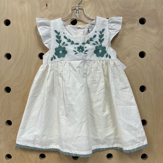 Cream & Blue Embroidered Dress
