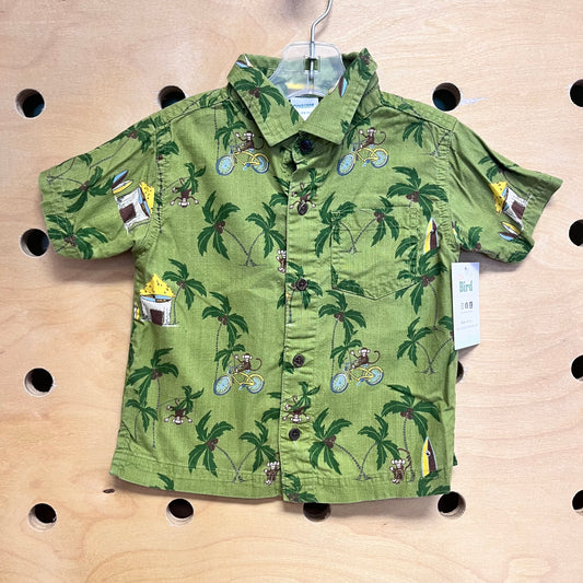 Green Bicycle Monkey Button Up