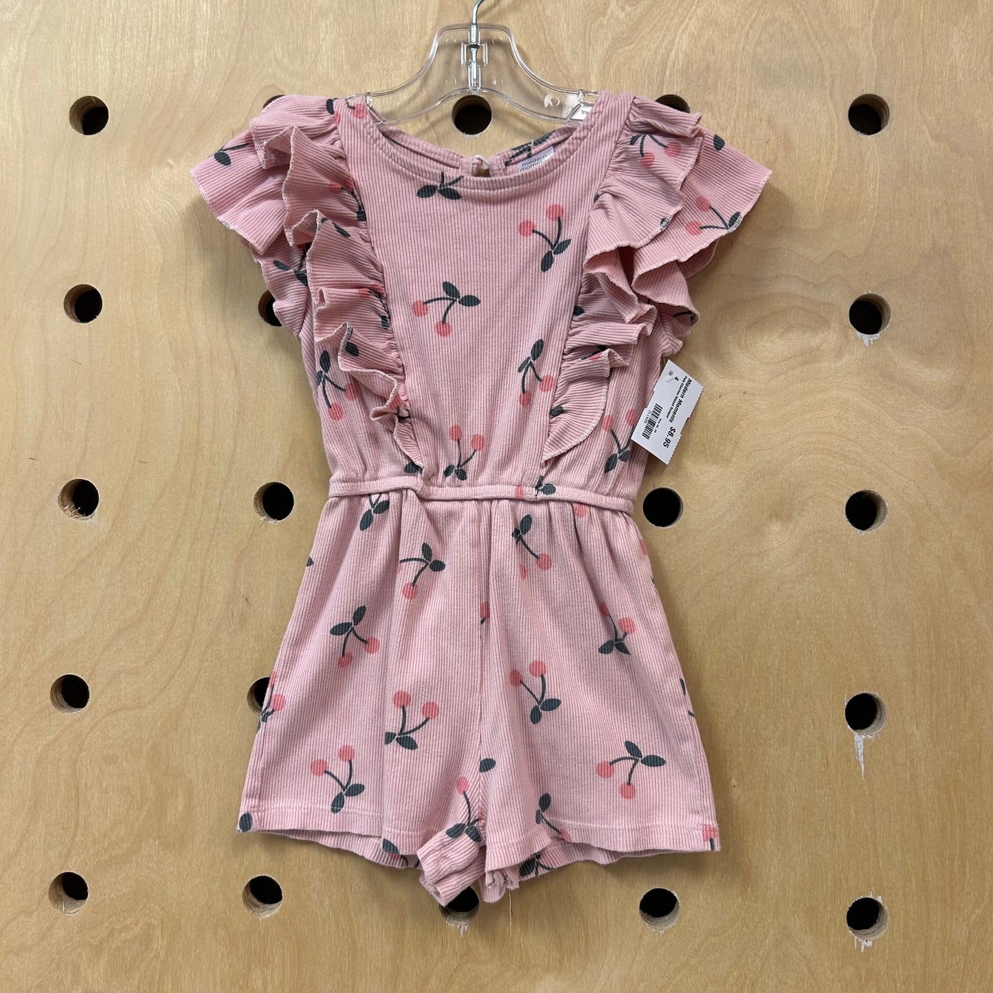 Pink Cherries Ribbed Romper