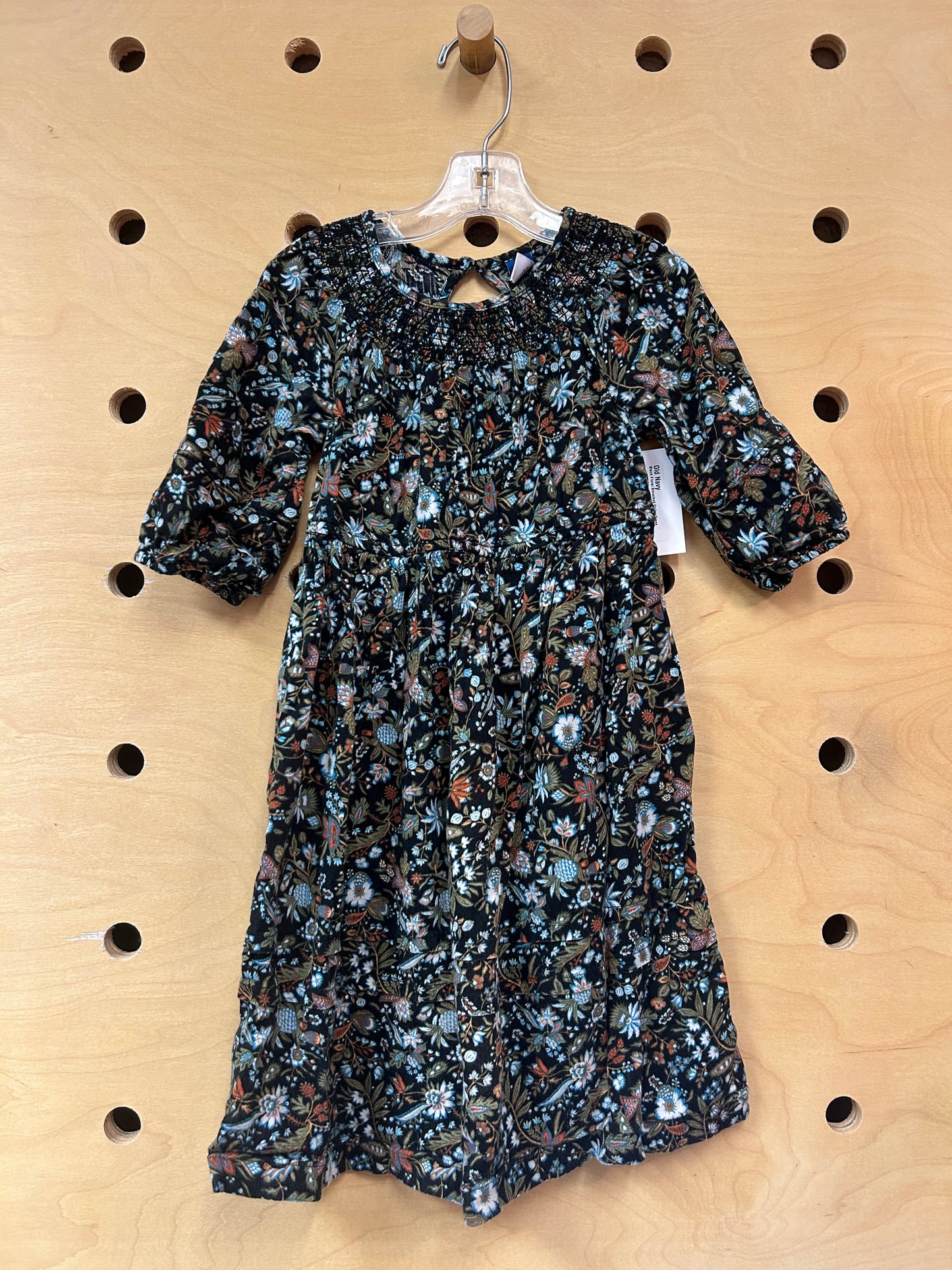Black Floral Smocked Collar Dress