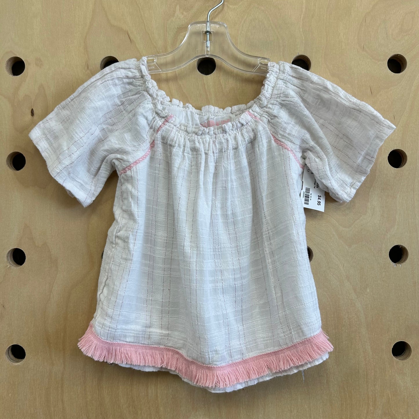 White & Pink Fringe Top