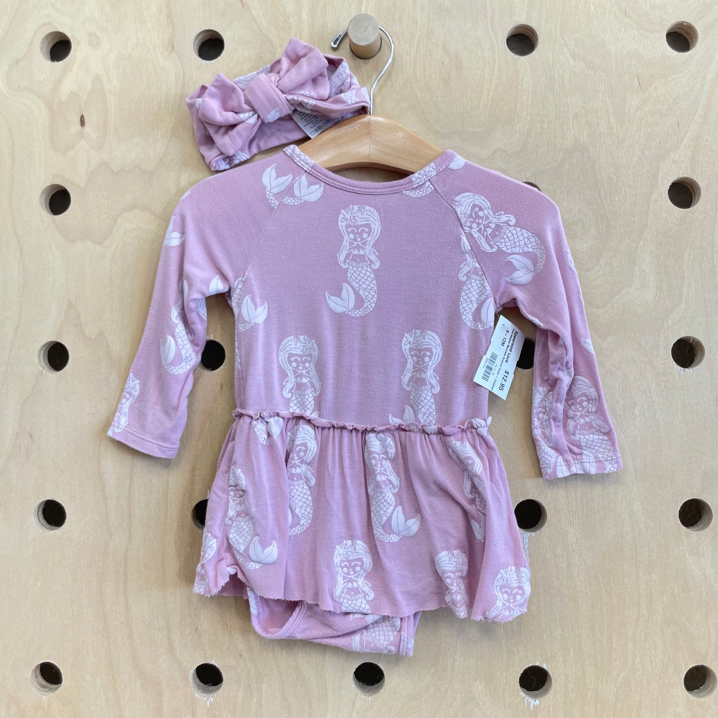 Pink Bamboo Mermaids Bodysuit Dress + Headband
