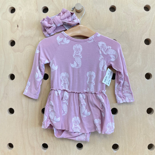 Pink Bamboo Mermaids Bodysuit Dress + Headband
