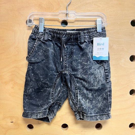 Black Washed Drawstring Denim Shorts