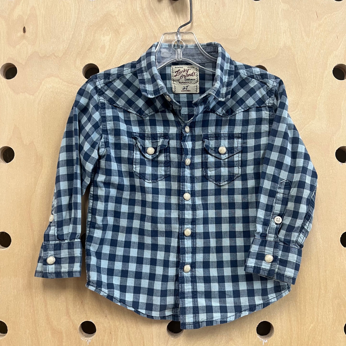 Blue Gingham LS Snap Shirt