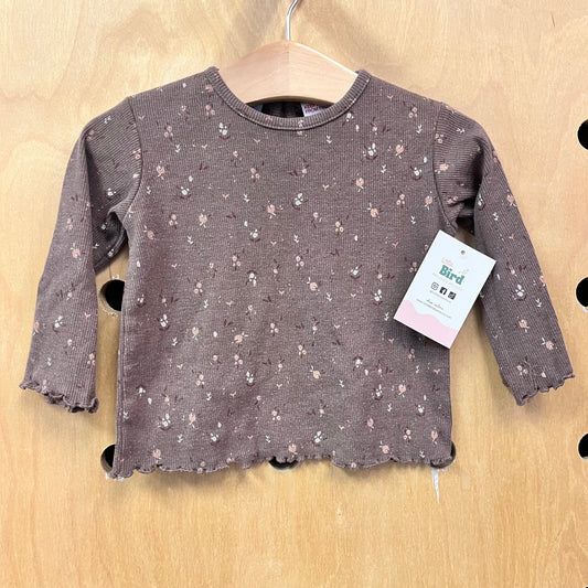 Brown Floral Ribbed Top