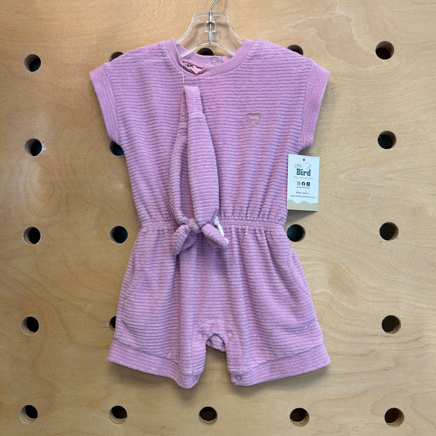 Pink Ribbed Terry Romper + Headband