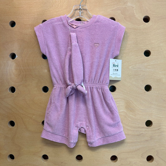 Pink Ribbed Terry Romper + Headband