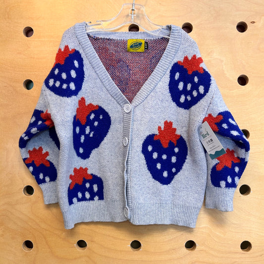 Blue/Red Strawberries Button Cardigan
