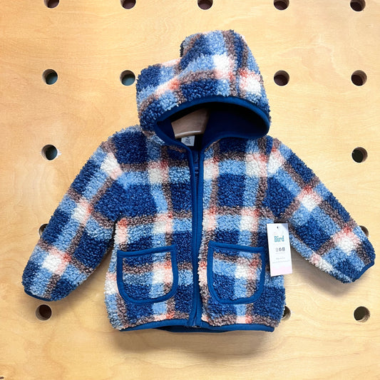 Blue/Brown Plaid Fleece Zip Hoodie