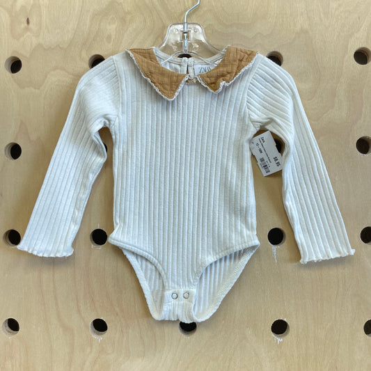 Cream Ribbed Cotton Collar Budysuit