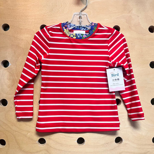 Red/White Striped Floral Swim Shirt
