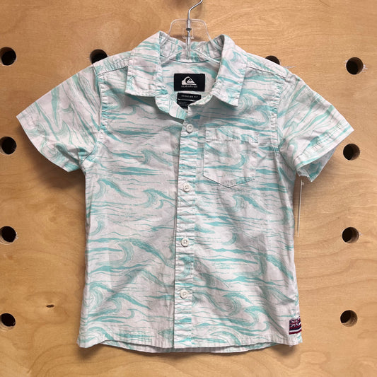 White & Blue Waves Button Up