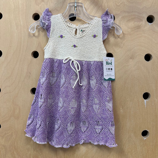 Purple + Cream Crocheted Dress
