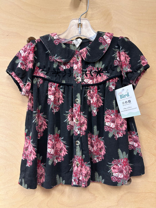 Bamboo Embroidered Black Floral Tee