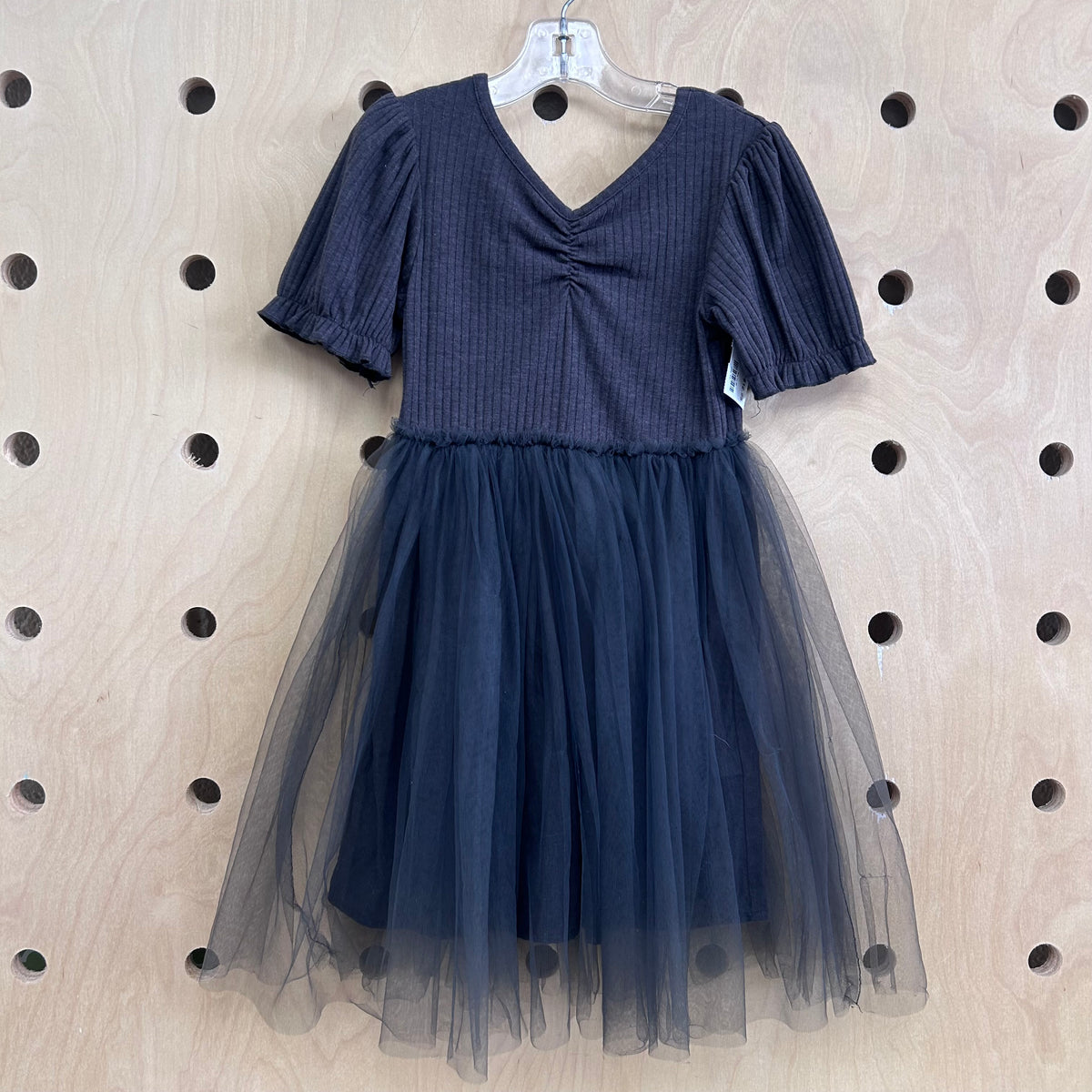 Grey Ribbed Tulle Dress