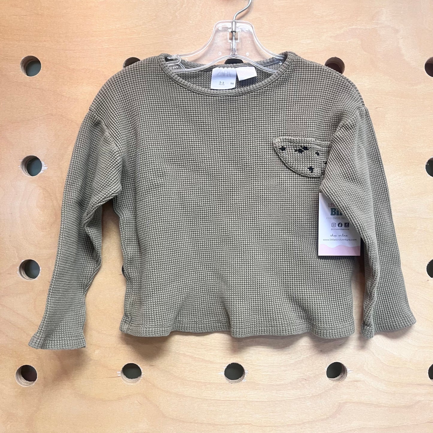 Green Waffle Knit Pocket LS