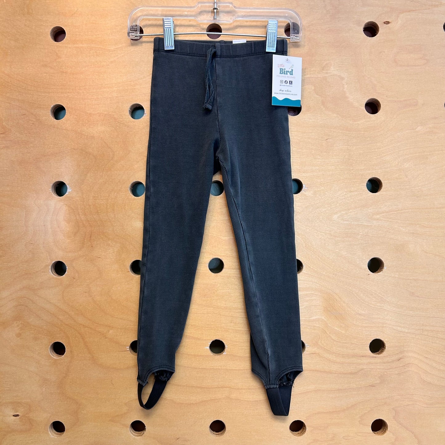 Grey Ribbed Stirrup Foot Leggings