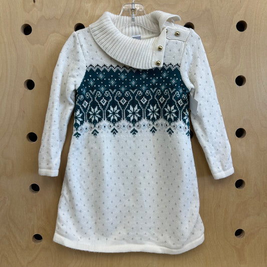 Cream & Teal Snowflake Knit Dress