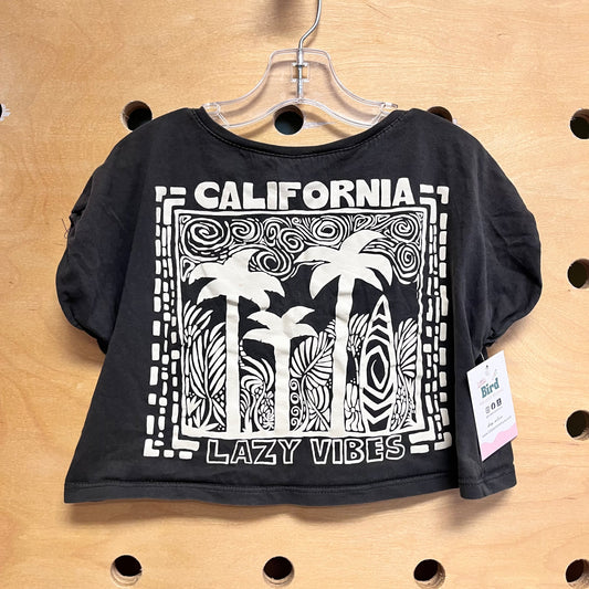 Grey 'California Lazy Vibes' Crop Tee