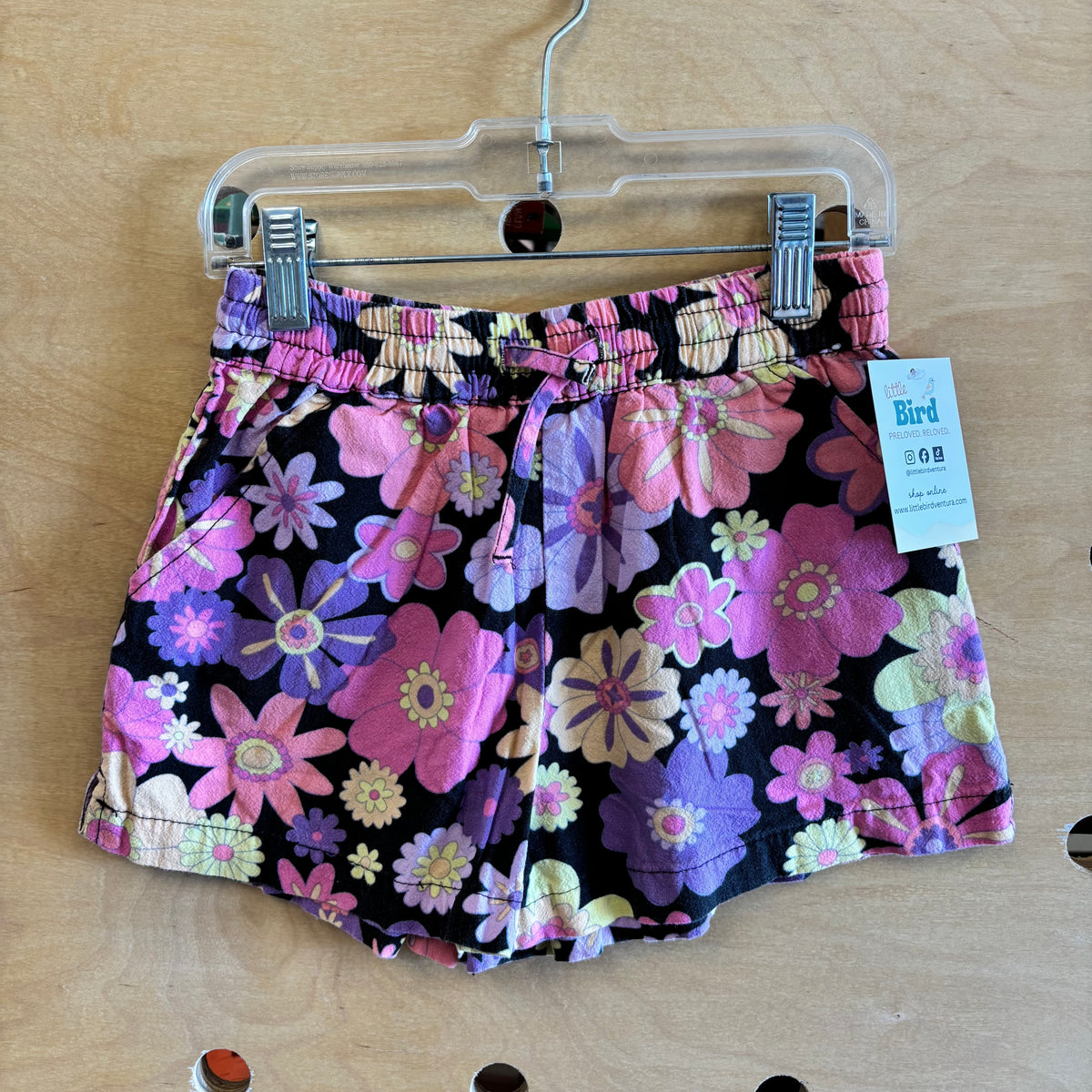 Black/Pink Floral Drawstring Shorts