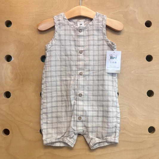Tan/White Plaid Linen Romper