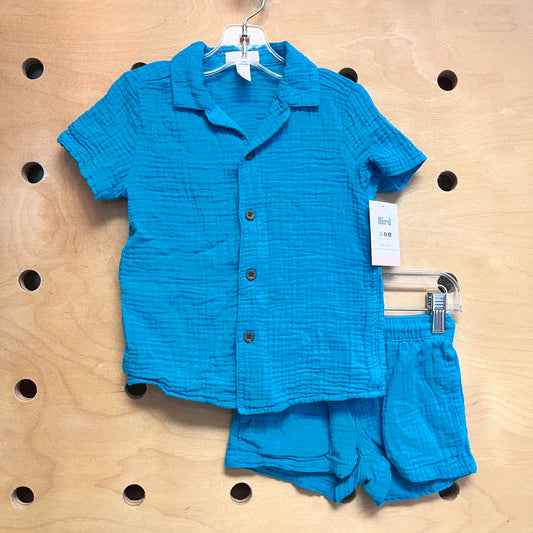Turquoise Button Gauze Outfit