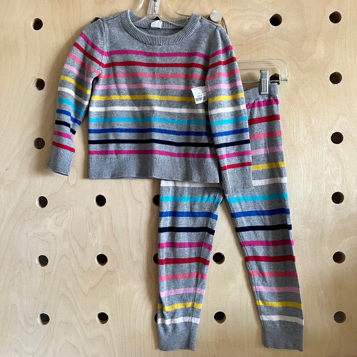 Grey Rainbow Striped Knit Set