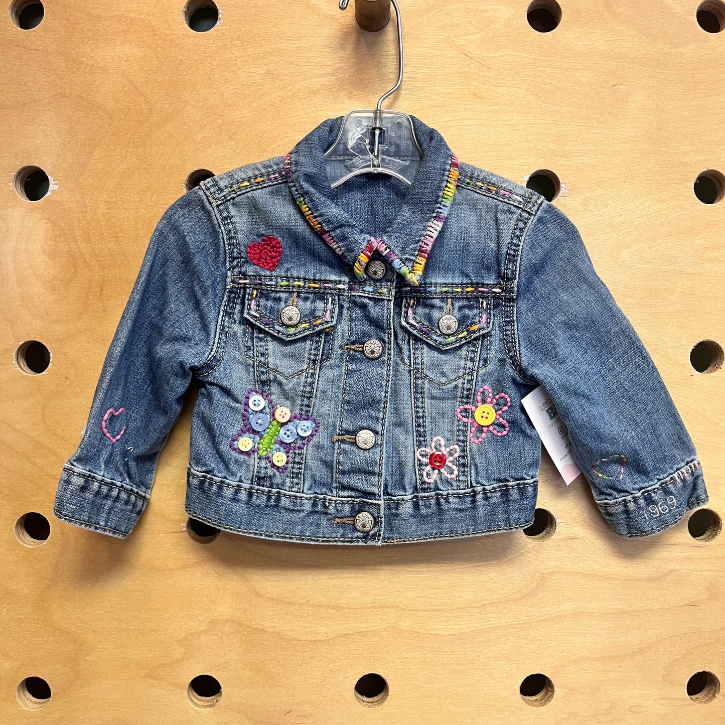 Embroidered Rainbow/Buttons Denim Jacket